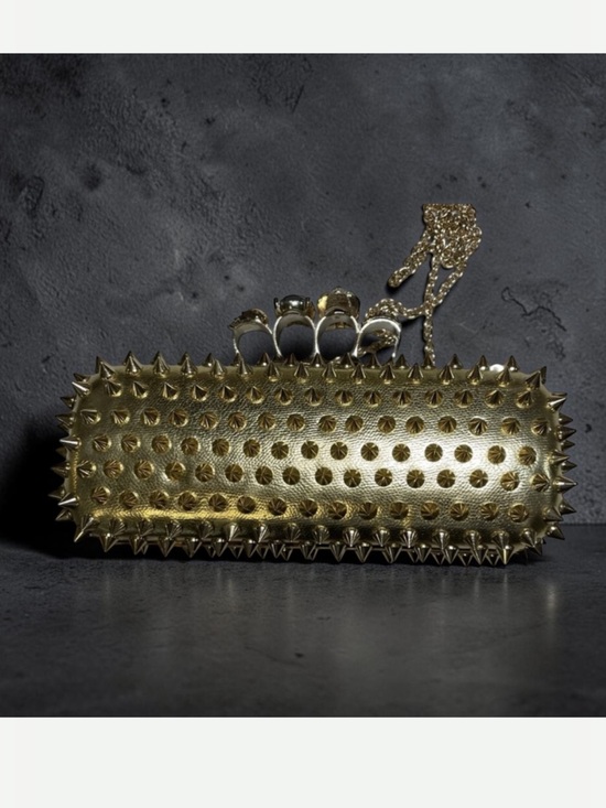 Alexander McQueen Handbags - Edgy style Gold Spike Evening Clutch/ crossbody bag with skull knuckle handle